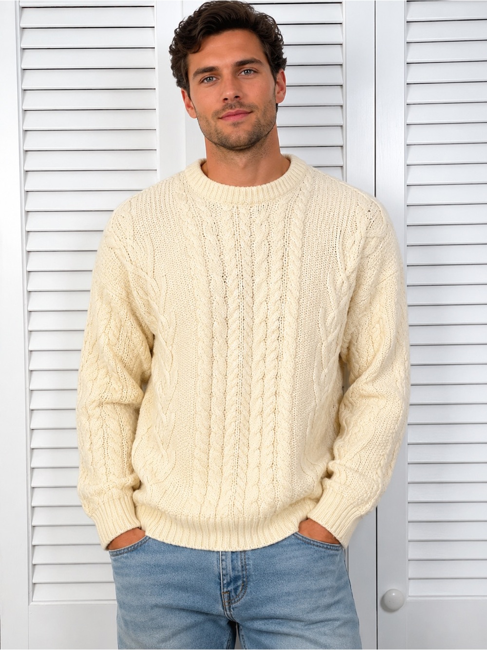 SAOL Ireland Men’s Fisherman 
100% Merino Wool Aran Cable Knit Sweater Size XL
